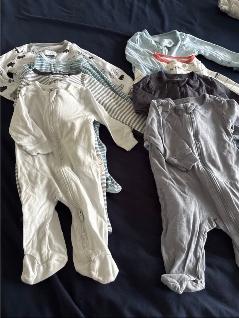 Soft Cotton Footed One-Piece Sleepers - White & Gray - gerber/cloud island